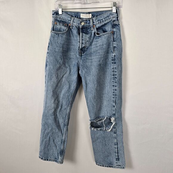 Topshop Blue Jeans Women's 28 Straight Leg Relaxed Distressed Button Fly - Picture 16 of 16